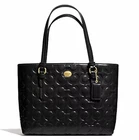 COACH PEYTON OP ART EMBOSSED PATENT TOP HANDLE TOTE (COACH F50540) BRASS/BLACK