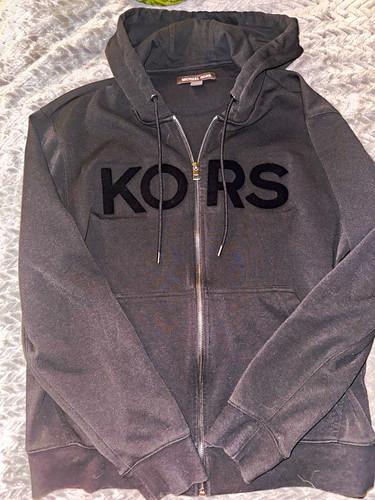 Michael Kors Gray Full Zip Hooded Hoodie w/ Logo Pockets Size L