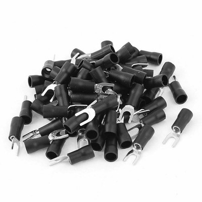70pcs AWG14-12 Fork Insulated Spade Electrical Wire Connector Terminals Black KD