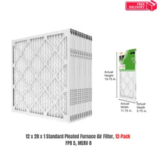 12 x 20 x 1 Standard Pleated Air Filter FPR 5, 12-Pack, Air Filters Replacement