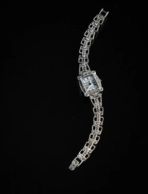 Art Déco Silberuhr 925 Sterling Silber Markasit Römische Ziffern Vintage 17,5 cm - Bild 1 von 4