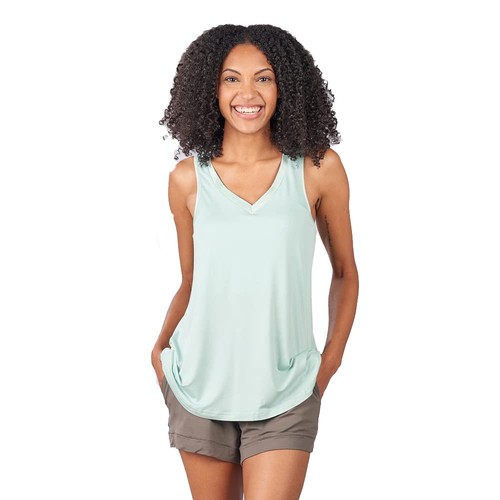 Faceplant Dreams Bamboo Rayon Double V-Neck Pajama Tank Top, Small, Aqua Mist