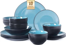 Plates and Bowls Sets for 4 -  16-Piece Stoneware Dinnerware Sets, Ceramic Dishw