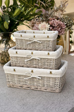 Shallow Wicker Storage Baskets with Bumblebee Bee Grey Liner Kitchen Tidy