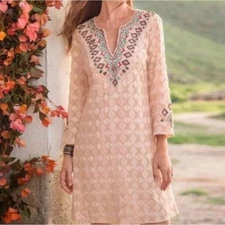 Sundance Women Global Chemise Beaded Dress Embroidered Pale Pink women's M