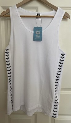 Arena Womens Tank Top sz L Racer Back White Swim Sun 100% Cotton Athletic Gym