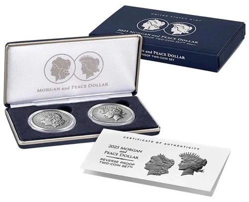 2025 S Morgan and Peace Silver Dollar $1 Reverse Proof Two Coin Set! (B)
