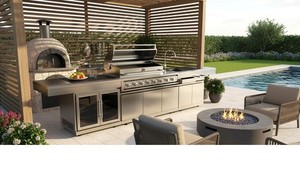 304 Stainless Steel Outdoor Kitchen BBQ Grill Island + Twin Refrigerator + Sink
