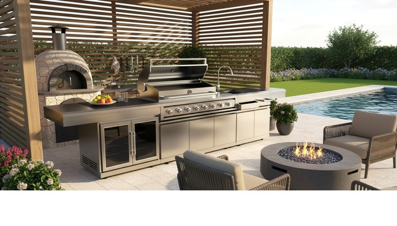 304 Stainless Steel Outdoor Kitchen BBQ Grill Island + Twin Refrigerator + Sink