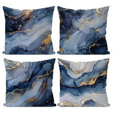 Abstract Pillow Covers - 18x18 Set of 4, Blue Marble Decorative Pillows for