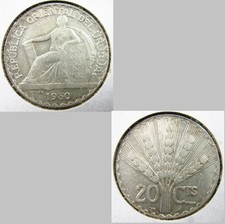 Uruguay 20 Centesimos 1930 Silver Constitution Paris Mint Orient Rep i3363 Coin