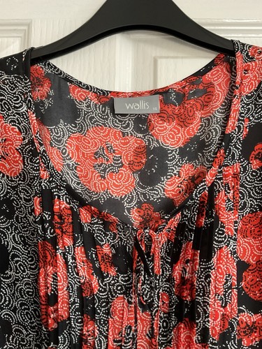 Wallis Size 14 Orange & Black Floral Pleated Tie Front Top Holiday Cruise - Picture 6 of 11