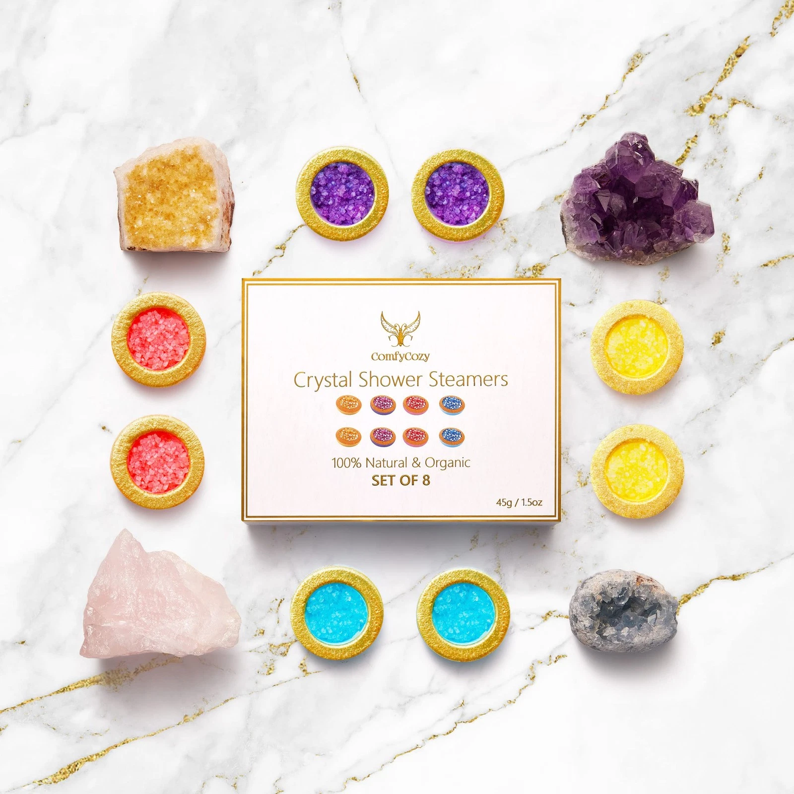 ComfyCozy Crystal Shower Steamers Luxury Gift Set | Bath Relaxation Beauty Self