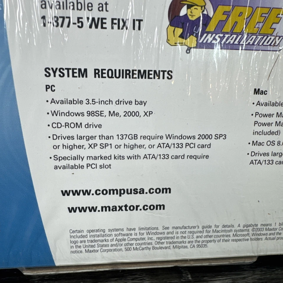 Vintage CompUSA Maxtor Hard Drive HDD 60Gb 7200rpm Ultra ATA /133 ~New Sealed - Image 3 of 4