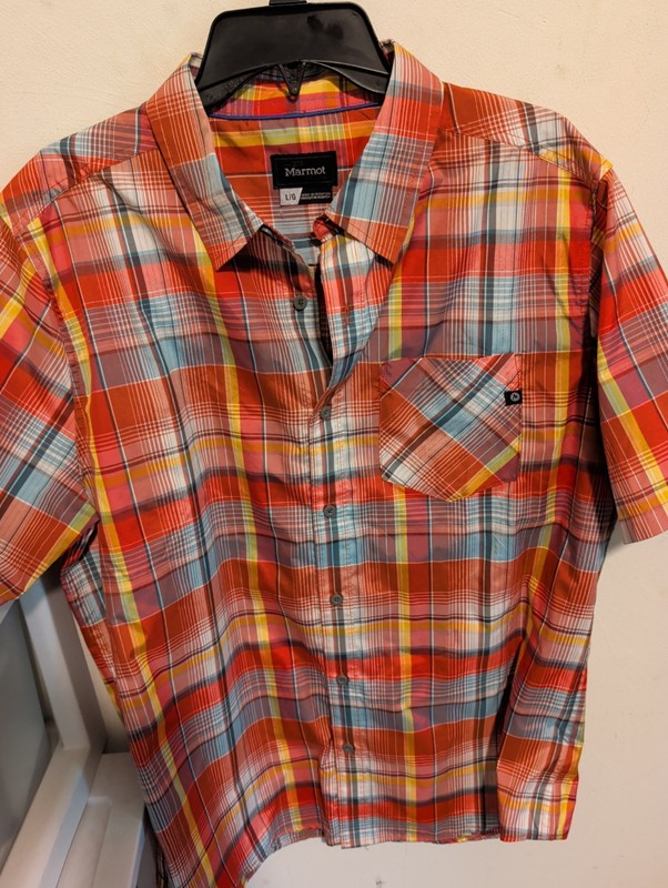 Marmot Shirt Mens L Multicolor Plaid Button Up Short Sleeve Hiking Camp