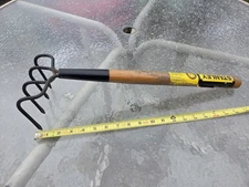 4 Tine Rake Stanley Farm Garden Clam Digging Trapper Tool Wood Handle 20" Long 