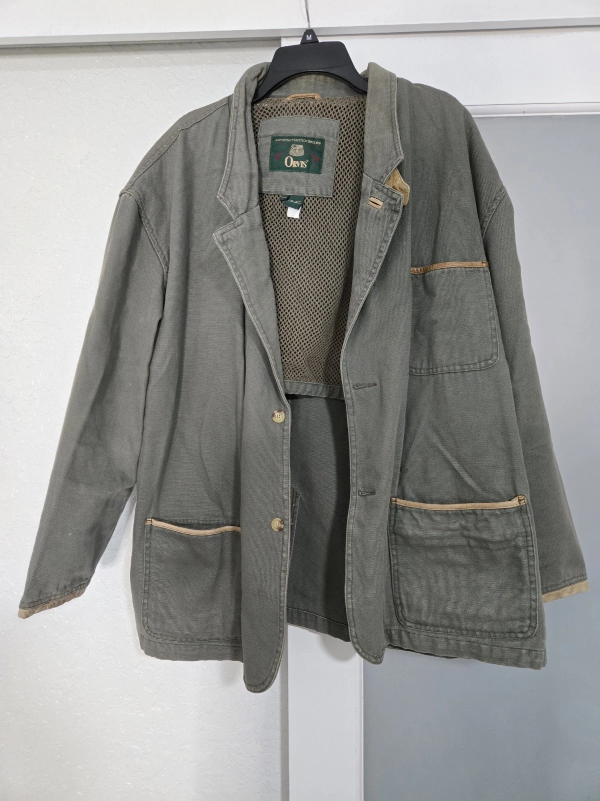 Vintage Orvis Zambezi Cotton Canvas & Leather Hunting Fishing Jacket Large Tall