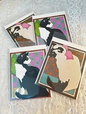 Vintage 4 Unused Cat Notecards Siamese and Bl...