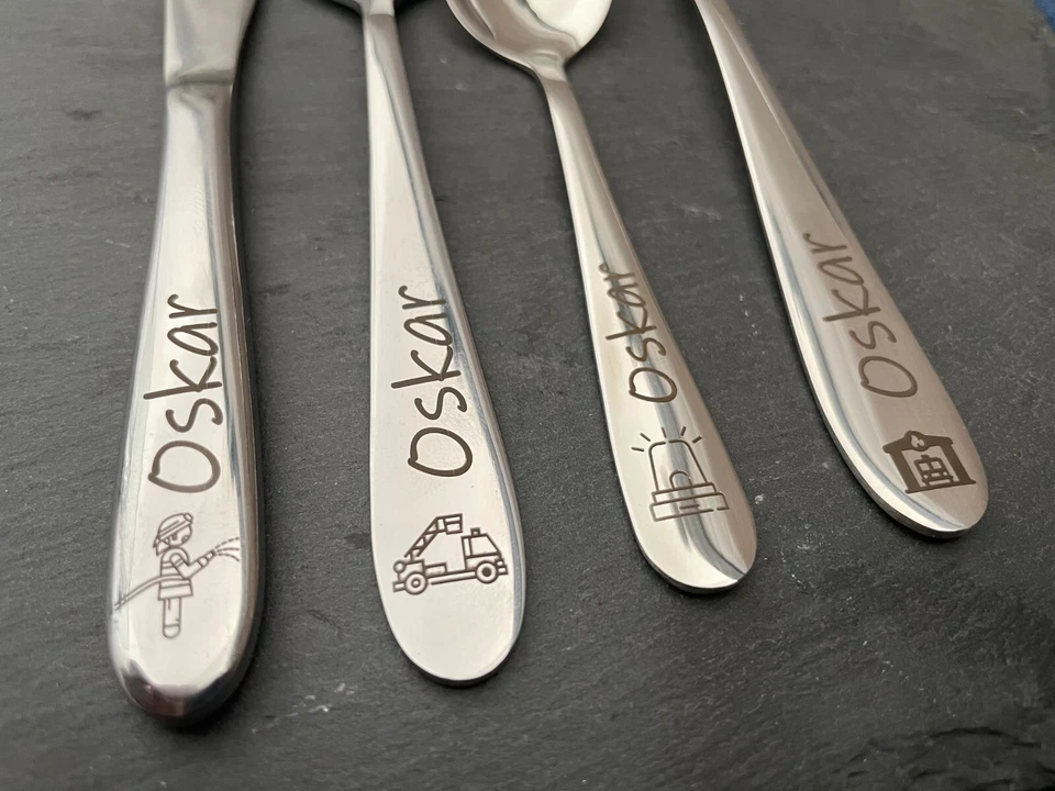 Kinderbesteck mit Gravur / Feuerwehr / Personalisiert mit Namen / Geschenkidee - Bild 3 von 4