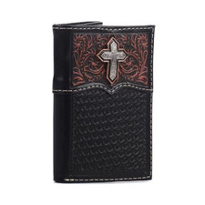 Ariat Trifold Men's Wallet Dark Oil with Cross Concho