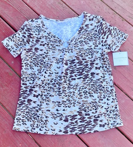 Sag Harbor Stretch Woman’s Petite Small Pullover Brown And White Top NWT - Picture 2 of 10