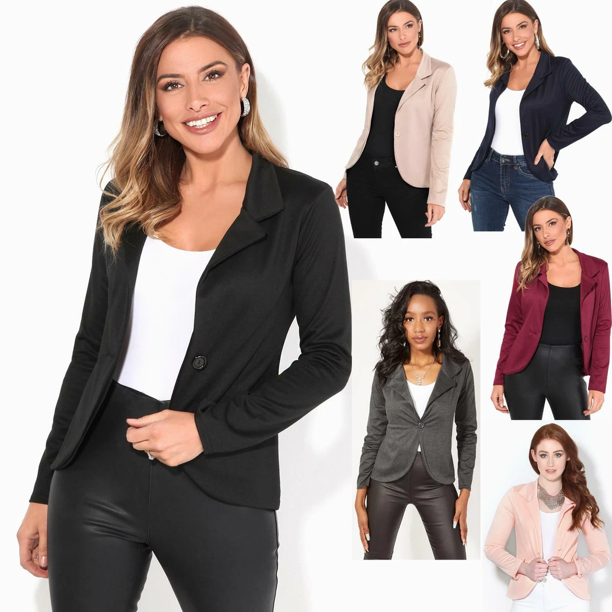 Womens Blazer Suit Top Jacket Casual Smart Ladies Jersey Office Evening Coat