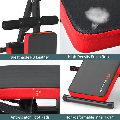 Multi-Functional Foldable Weight Bench Adjustable Sit-up Board w/ Monitor Red - Picture 9 of 12