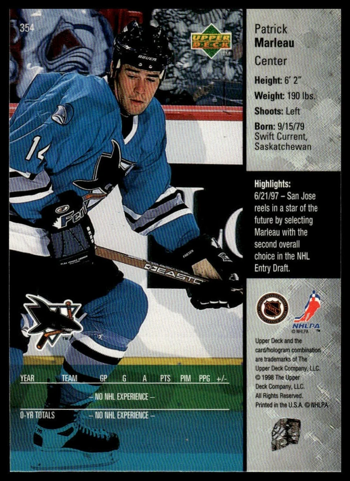 1997-98 Upper Deck #354 Patrick Marleau - Image 2 of 2