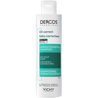 Vichy Dercos Oil Correct Shampoo Oily Scalp Hair Zinc Silica Long Last 200ml NEW