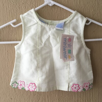 Vintage Baby Girls Miniwear 12 months Top Shirt NWT Appliqué Embroidery