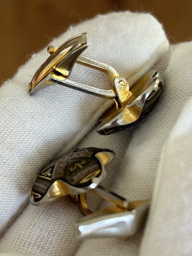 Vintage Damascene Cufflinks Cross Spanish Brown Gold Silver - Picture 8 of 14