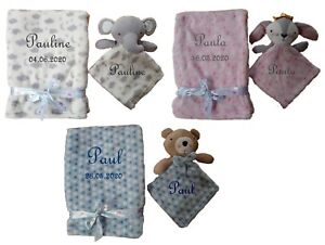 Babydecke Mit Namen Datum Bestickt Kuscheltuch Teddy Hase Maus Elefant Baby Ebay