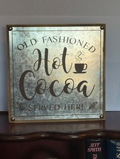 Hot Cocoa Served Here Block Sign Christmas Winter Beverage 8x8x1.5 Wood  Metal