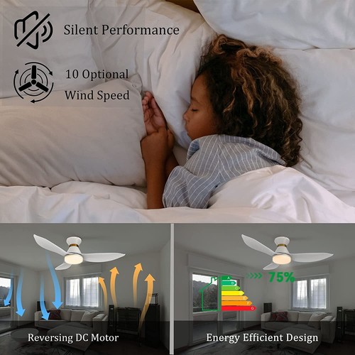 Arterki 45" Low Profile Ceiling Fan with Light White Ceiling Fan With Light Outd - Picture 8 of 8