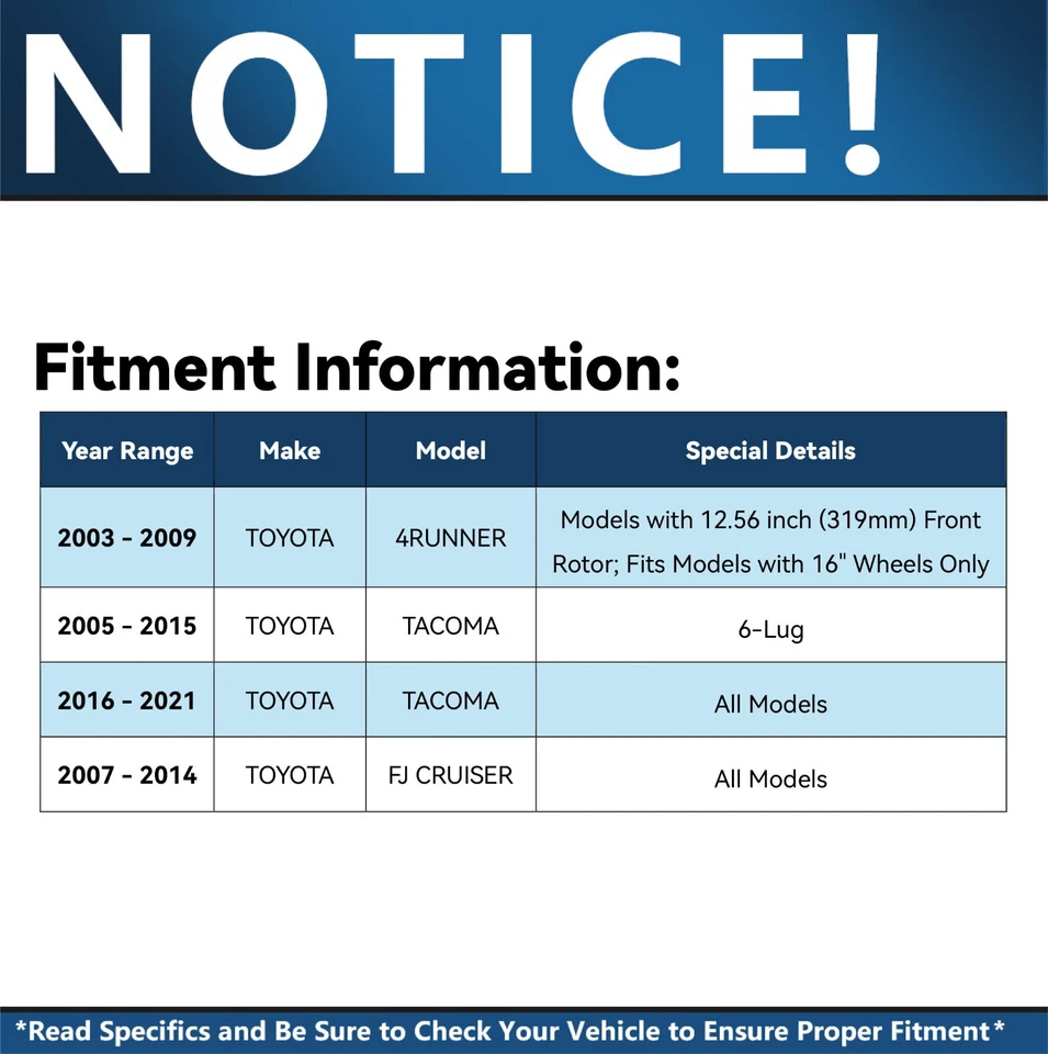 Pastillas de freno rotores de disco perforados delanteros de 319 mm para Toyota Tacoma 4Runner FJ Cruiser Foto 2 de 4