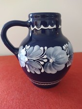 Wunderschöne kobalt blauer Tonkrug Motiv Blumen mit Henkel Keramik handbemalt