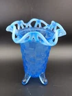 Antique FENTON Blue Opaline "Basket Weave" Vase