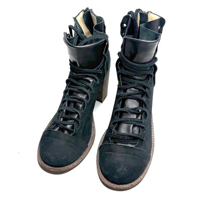 FREE PEOPLE X FARYL ROBIN Lucas Lace Up Suede Stacked Heel Boots Womens 10 Black