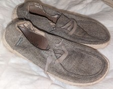 Hey Dude Women's Wendy L Linen Iron Shoes Size 6 / 37 Gray Slip On Casual Loafer