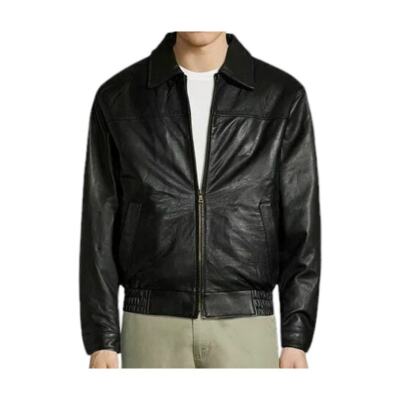 Vintage Leather Lambskin Bomber Jacket with Zip Out Lining, Black