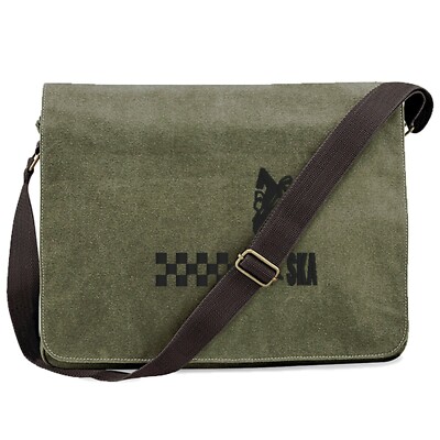 Unisex Ska Man Vintage Canvas Versandtasche mit gesticktem Logo.Ska. Two Tone