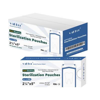 Vakker 2000pc 2.25'' x 5'' Dental Self Sealing Sterilization Pouches Autoclave Bag