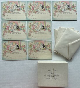Vtg 1950s Baby Birth Announcement Small Cards and Envelopes Set of 7 In Box