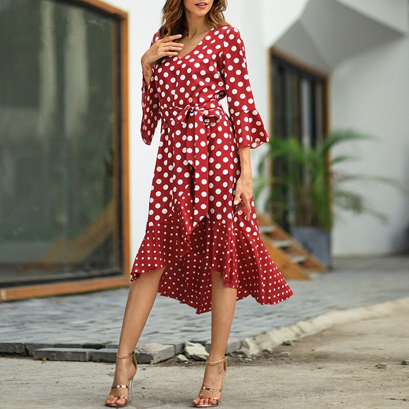 polka dot wrap midi dress Polka Dot Chiffon Wrap Midi Dress