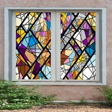 3D Purple White Bl D79 Window Film Print Sticker Cling Stained Glass UV Block An