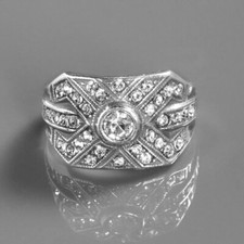 Art Deco Vintage Round Cut Lab Created Diamond 925 Silver Engagement Bridal Ring