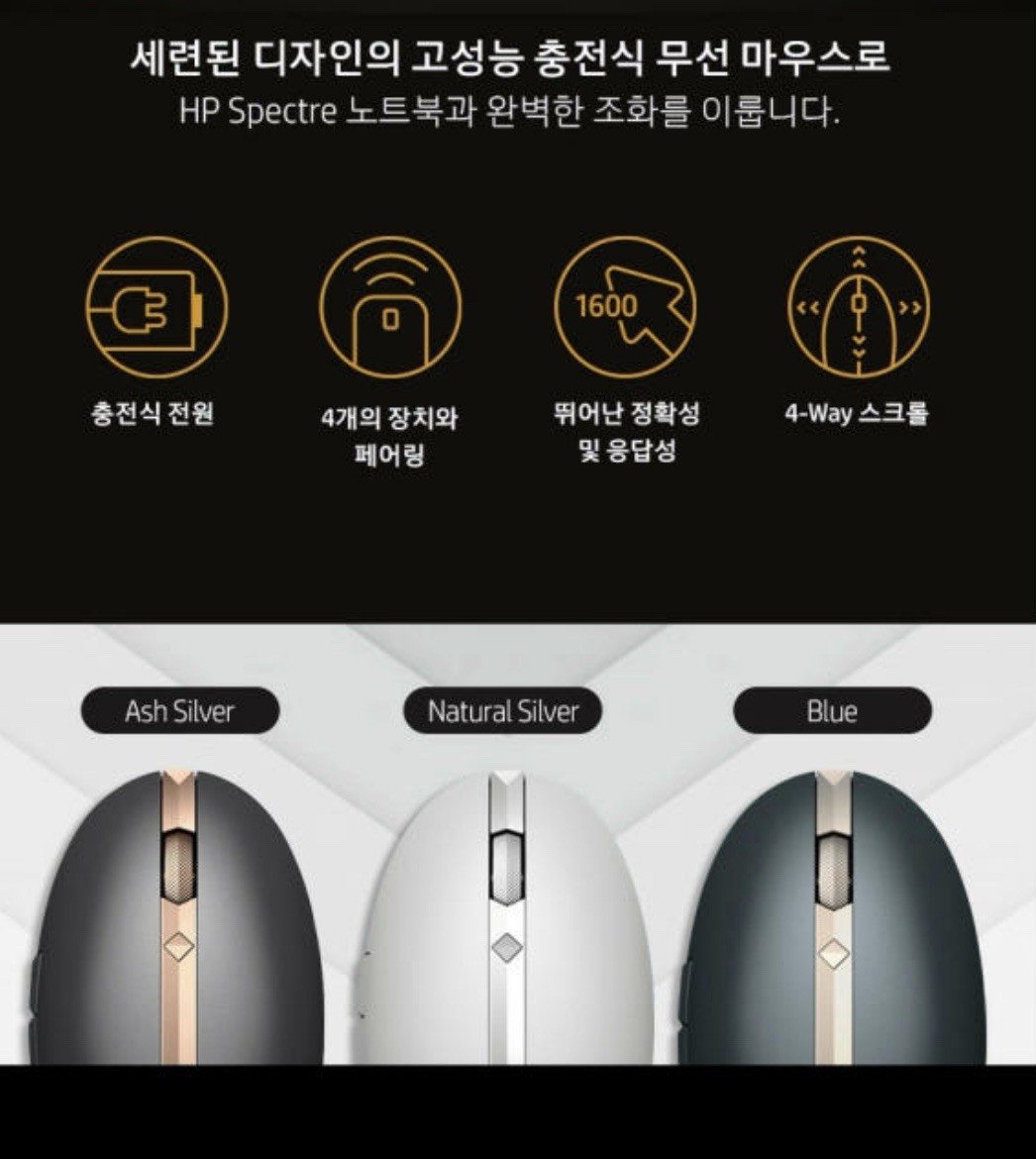 HP Spectre Mouse 700 Rechargeable Bluetooth Wireless Mouse Silver