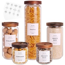 5 Set Glass Pantry Storage Jars with Acacia Airtight Lid - Thicken Glass Kitchen