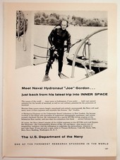 Vintage 1960s US Navy Hydronaut Joe Gordon Inner Space Recruitment Ad Print