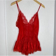 Vintage 70s Red Sheer Ruffle Lace Lingerie Top